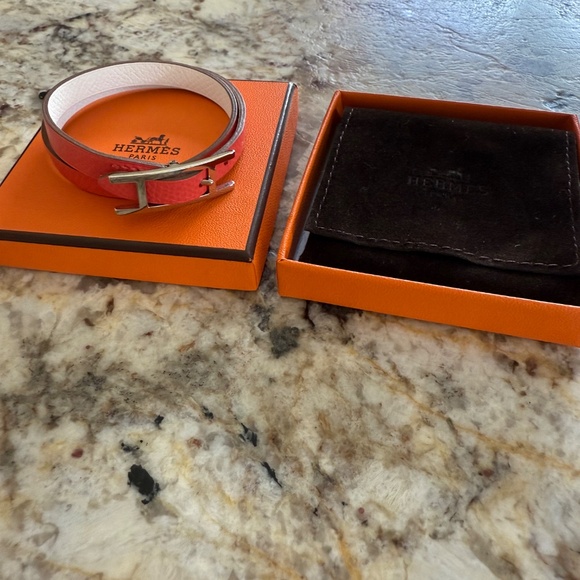 Hermes Bracelet Behapi Double Tour Reversible Red/Orange - Picture 3 of 5